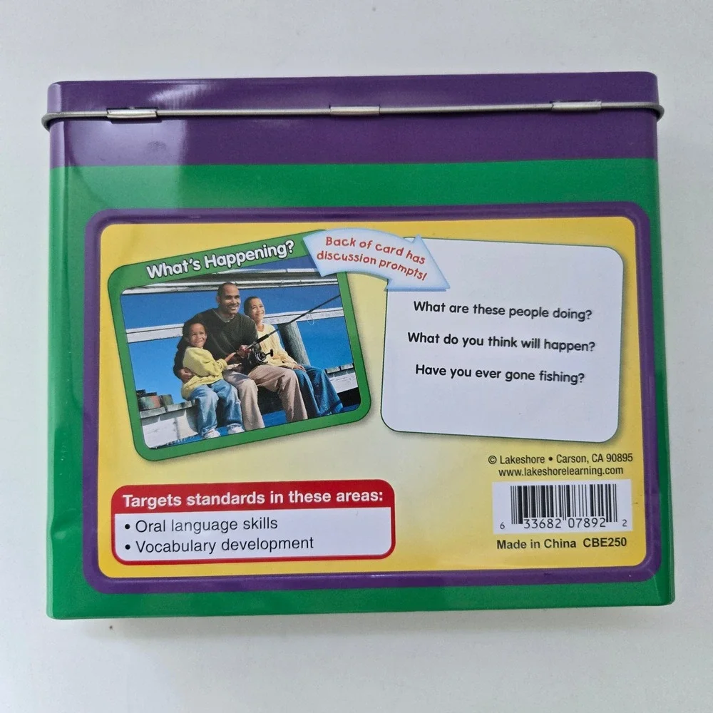 Lakeshore What's Happening? Photo Cards Kids Educational Discussion Prompts Tin